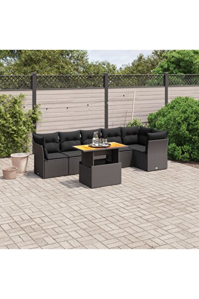 vidaxl Set canapele de gradina cu perne, 7 piese, negru, poliratan