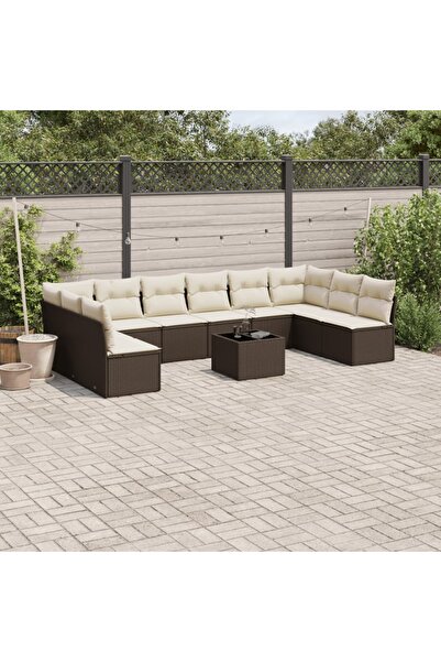 vidaxl Set canapele de gradina cu perne, 11 piese, maro, poliratan