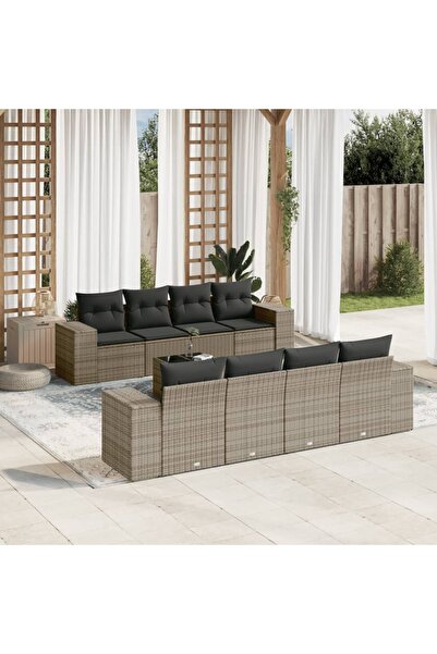 vidaxl Set canapele de gradina, 9 piese, cu perne, gri, poliratan