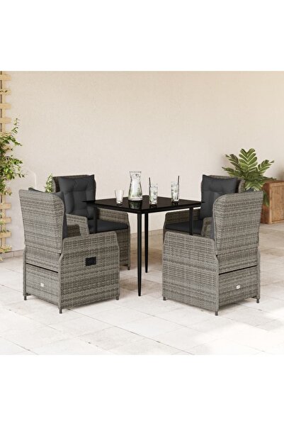 vidaxl Set mobilier de gradina cu perne, 5 piese, gri, poliratan