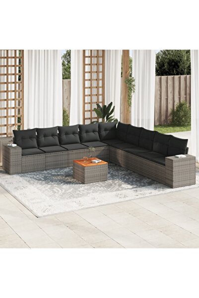 vidaxl Set mobilier de gradina cu perne, 10 piese, gri, poliratan