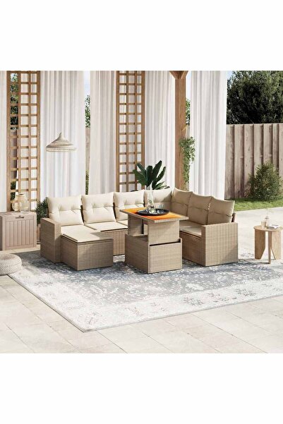 vidaxl Set canapele de gradina, 8 piese, cu perne, bej, poliratan