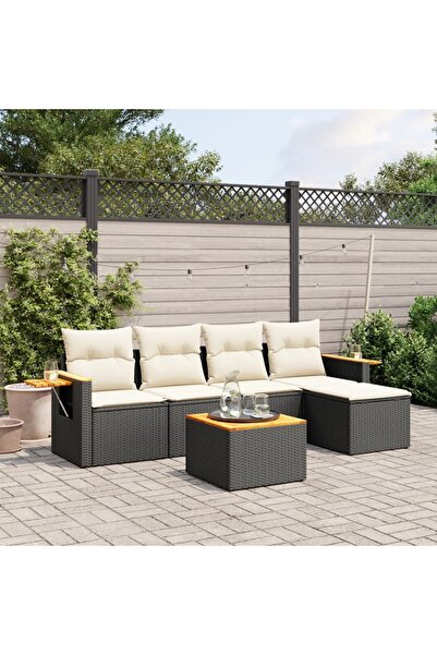 vidaxl Set mobilier de gradina cu perne, 6 piese, negru, poliratan