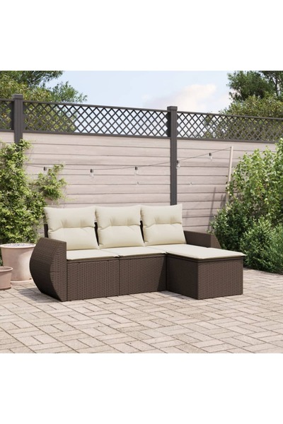 vidaxl Set canapele de gradina, 4 piese, cu perne, maro poliratan maro
