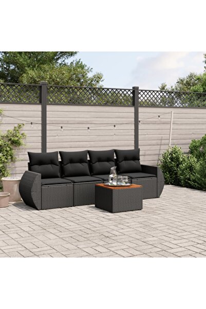 vidaxl Set mobilier de gradina cu perne, 5 piese, negru, poliratan