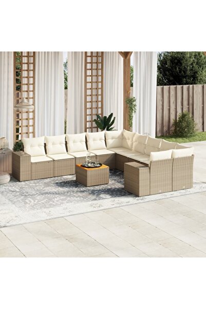 vidaxl Set canapele de gradina cu perne, 11 piese, bej, poliratan