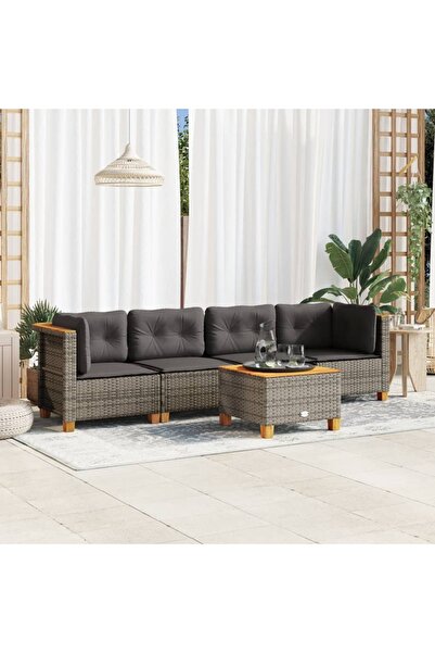 vidaxl Set canapea de gradina cu perne, 5 piese, gri, poliratan