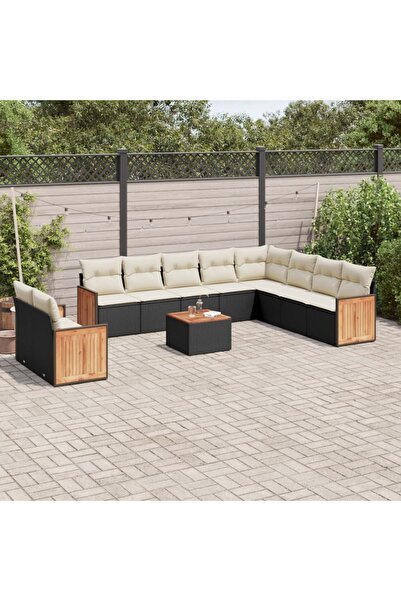 vidaxl Set canapele de gradina cu perne, 11 piese, negru, poliratan
