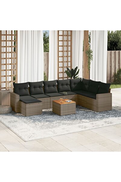 vidaxl Set canapele de gradina, 9 piese, cu perne, gri, poliratan