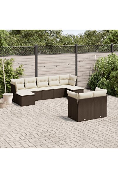 vidaxl Set canapele de gradina cu perne, 9 piese, maro, poliratan