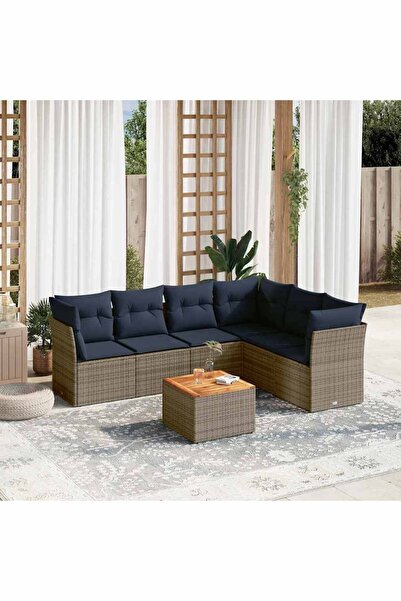 vidaxl Set canapele de gradina cu perne, 7 piese, gri, poliratan