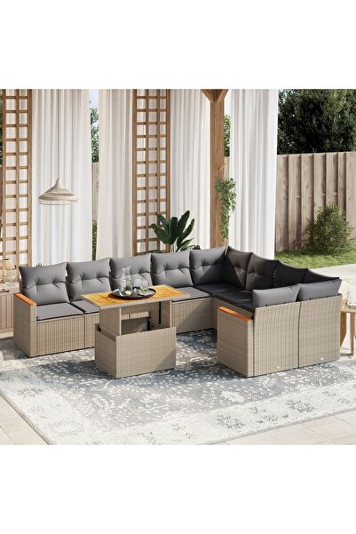 vidaxl Set canapele de gradina cu perne, 10 piese, bej, poliratan