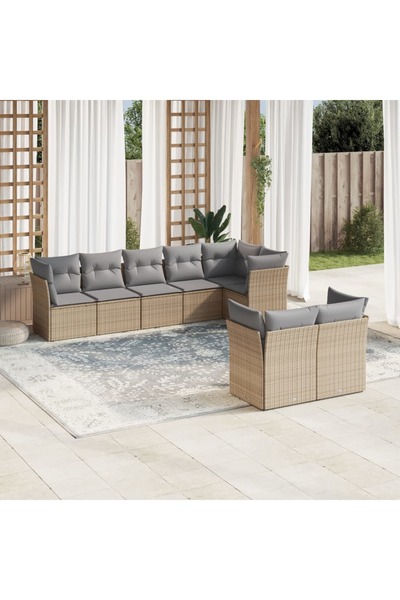 vidaxl Set canapele de gradina, 8 piese, cu perne, bej, poliratan