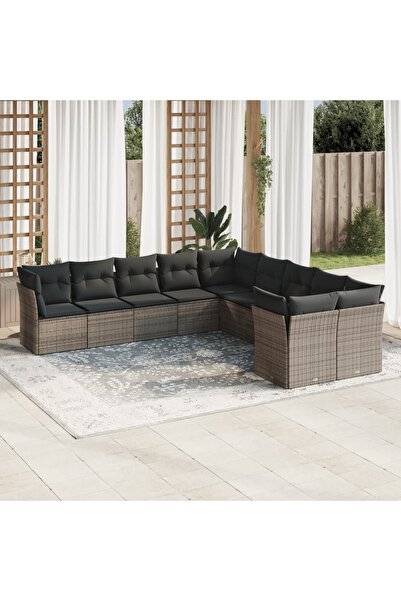 vidaxl Set mobilier de gradina cu perne, 10 piese, gri, poliratan