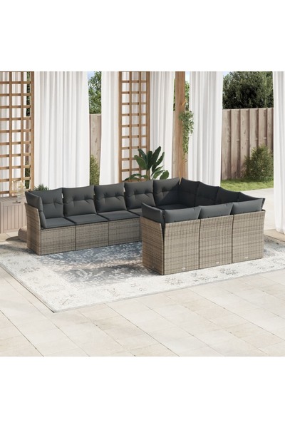 vidaxl Set mobilier de gradina cu perne, 10 piese, gri, poliratan