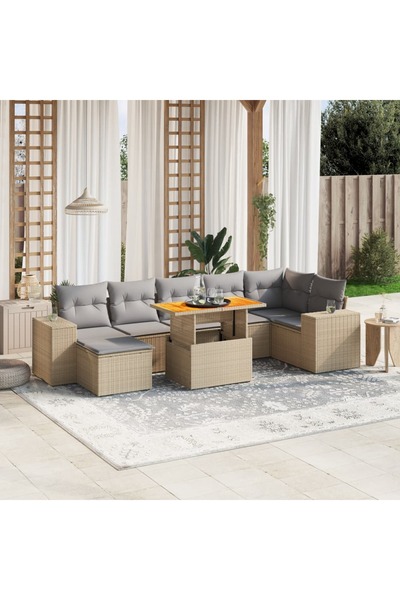 vidaxl Set canapele de gradina, 8 piese, cu perne, bej, poliratan