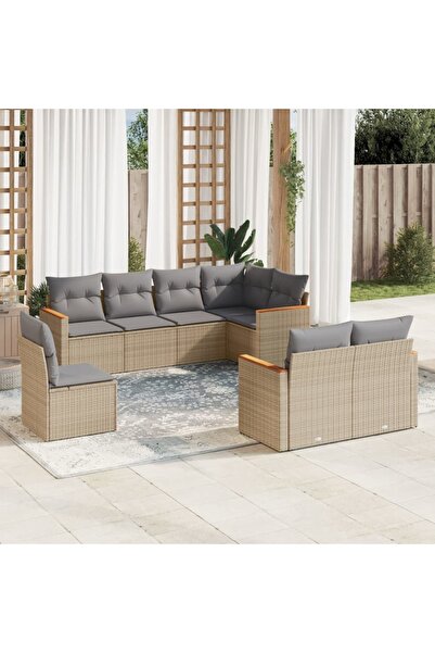 vidaxl Set canapele de gradina, 8 piese, cu perne, bej, poliratan