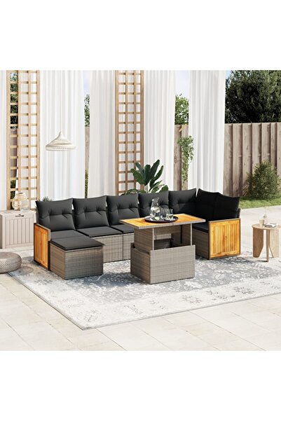 vidaxl Set canapele de gradina cu perne, 8 piese, gri, poliratan
