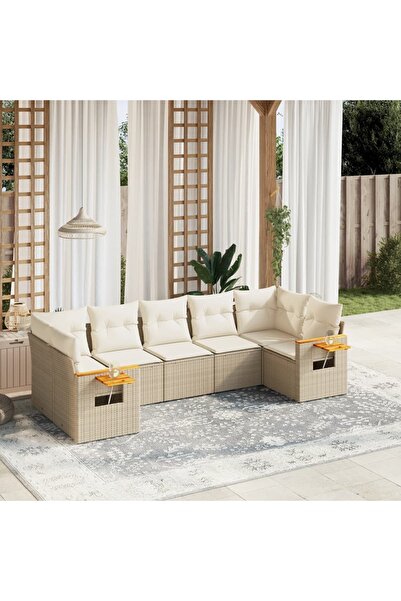 vidaxl Set canapele de gradina, 7 piese, cu perne, bej, poliratan