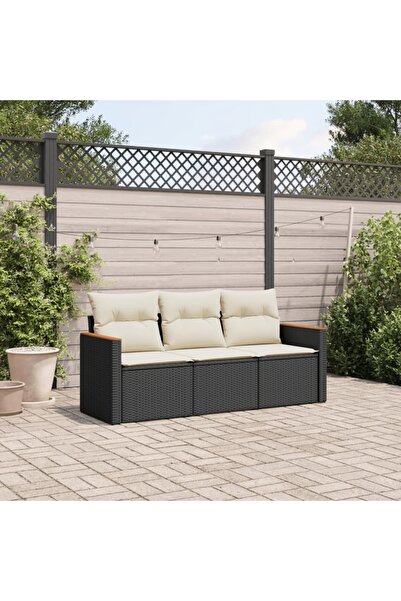 vidaxl Set mobilier de gradina cu perne, 3 piese, negru, poliratan