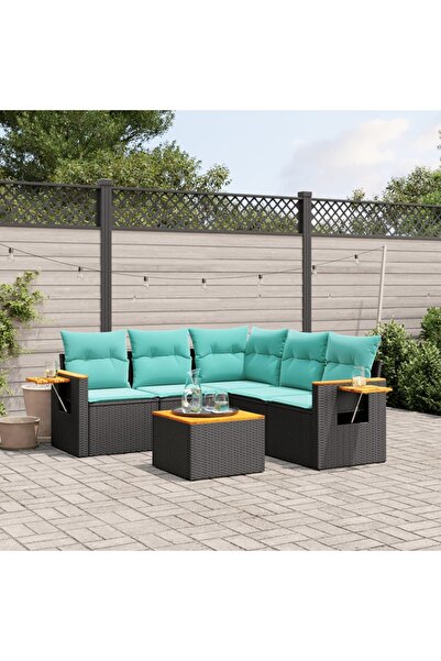 vidaxl Set canapele de gradina cu perne, 6 piese, negru, poliratan