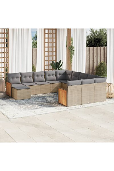 vidaxl Set canapele de gradina cu perne, 12 piese, bej, poliratan