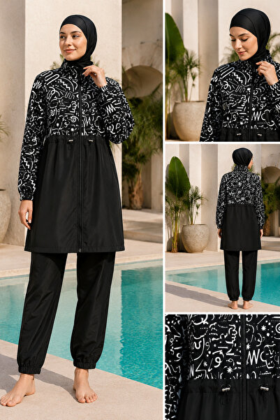 İYİBU Women's Full-Coverage Hijab Swimsuit Set – Parachute Fabric Zippered Co...