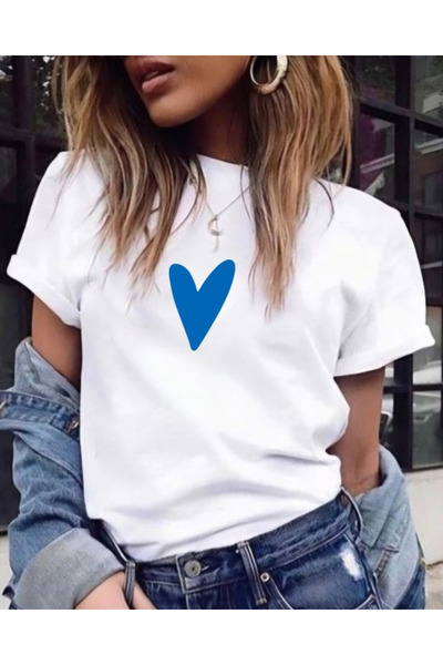 WYOS Tricou alb cu inimă albastra