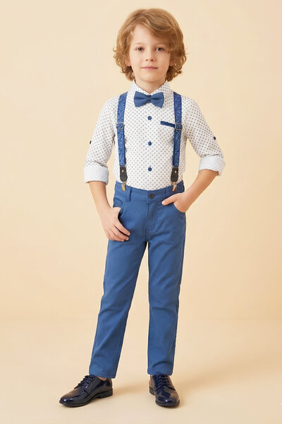 MODANINO Boy's 4-Piece Suit Set (Pants+Shirt+Suspender Belt+Bow Tie) 12660