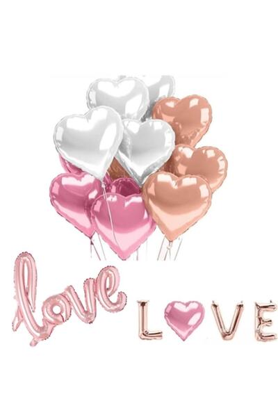 OEM Set of 15 LOVE balloons made of aluminum foil, 10 hearts, Love balloon 10...