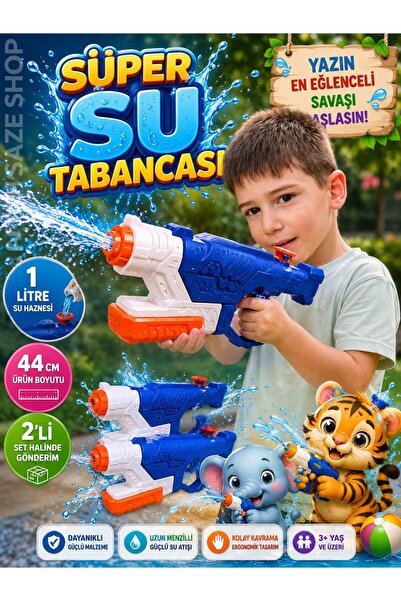 SAZE 2’li Büyük Boy Su Tabancası 44 CM – 1 Litre Su Hazneli Uzun Menzilli Yaz...