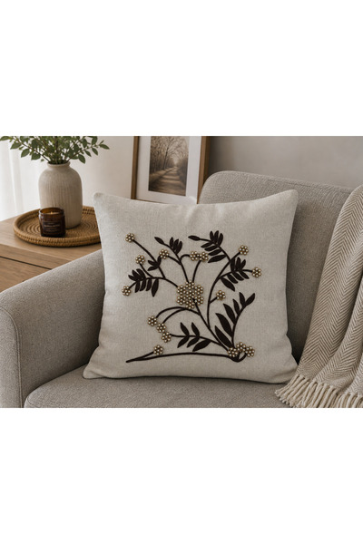Livera Home Modern Pullu, Taşlı & Punch Nakışlı Kırlent Kılıfı (43x43)
