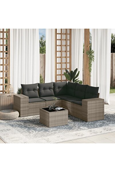 vidaxl Garden furniture set with cushions, 6 pieces, grey, polyrattan