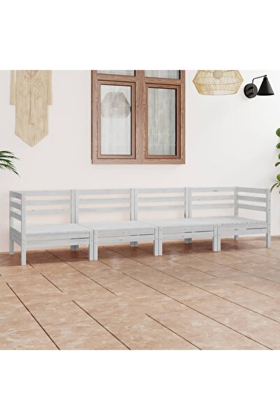 vidaxl Set mobilier de gradina, 4 piese, alb, lemn masiv de pin