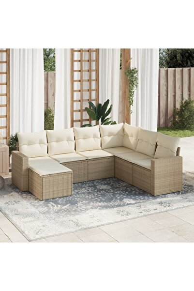vidaxl Set canapele de gradina, 7 piese, cu perne, bej, poliratan