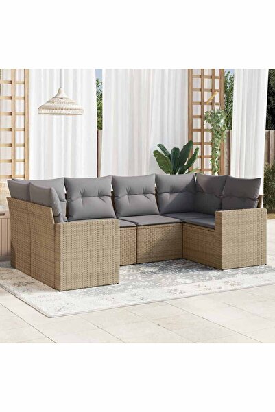 vidaxl Set canapele de gradina cu perne, 6 piese, bej, poliratan