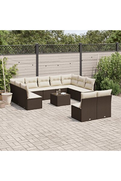 vidaxl Garden sofa set with cushions, 12 pieces, brown, polyrattan