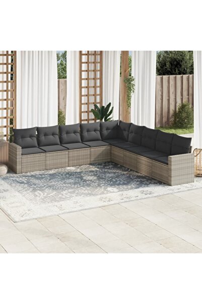 vidaxl Set canapele de gradina cu perne, 9 piese gri deschis poliratan