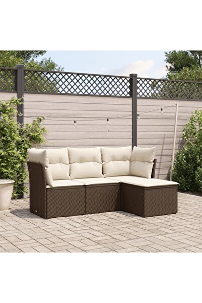 vidaxl Set canapele de gradina, 4 piese, cu perne, maro poliratan maro