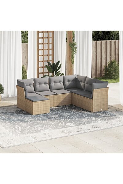 vidaxl Set canapele de gradina, 7 piese, cu perne, bej, poliratan