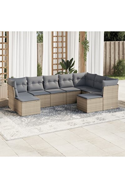 vidaxl Garden sofa set, 9 pieces, with cushions, beige, polyrattan