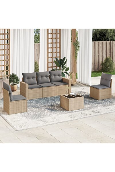 vidaxl Garden sofa set with cushions, 6 pieces, beige, polyrattan