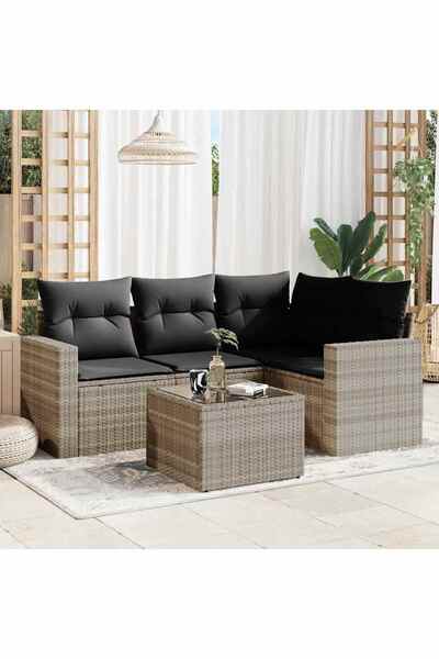 vidaxl Set canapele de gradina cu perne, 5 piese gri deschis poliratan