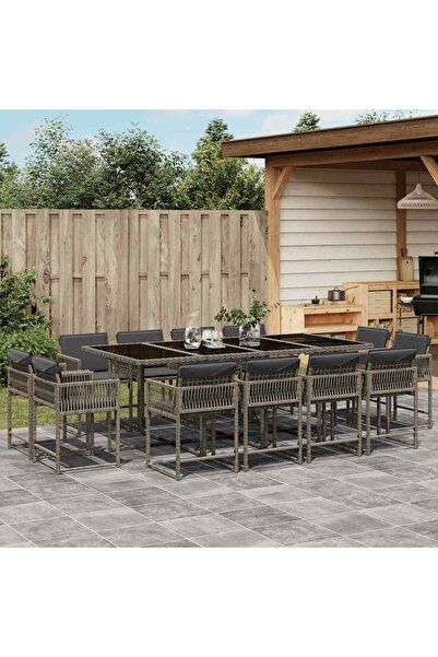 vidaxl Set mobilier de gradina cu perne, 13 piese, gri, poliratan