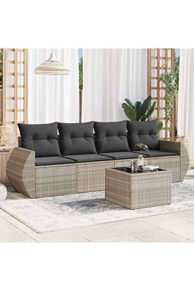vidaxl Set canapele de gradina cu perne, 5 piese gri deschis poliratan