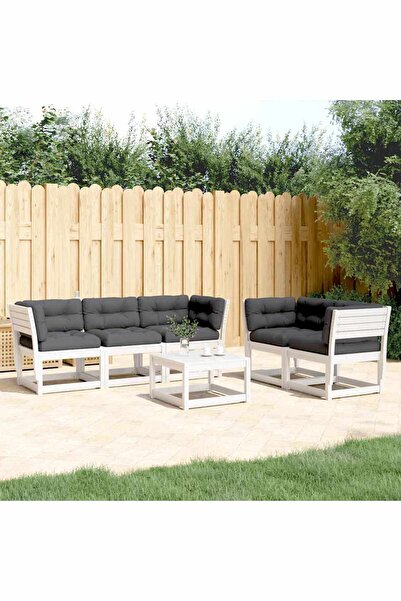 vidaxl Garden sofa set with cushions 5 pieces white solid pine wood
