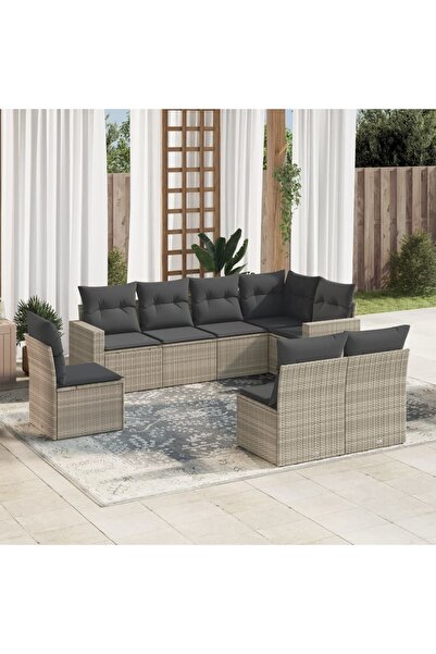 vidaxl Set mobilier de gradina cu perne, 8 piese gri deschis poliratan