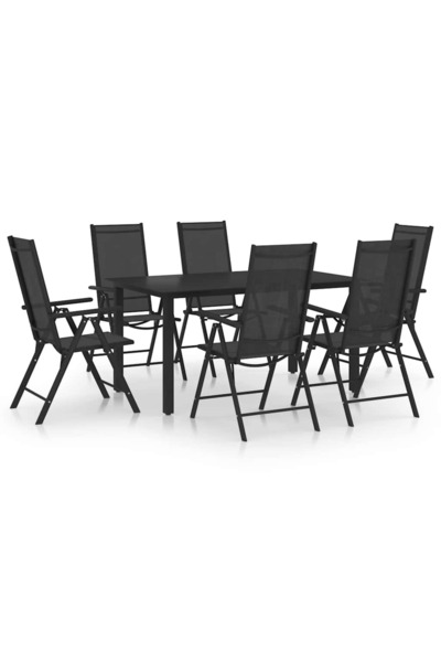vidaxl Set mobilier de gradina, 7 piese, negru, aluminiu