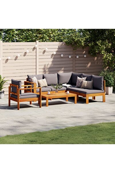 vidaxl Garden sofa set with cushions, 5 pcs., solid acacia wood