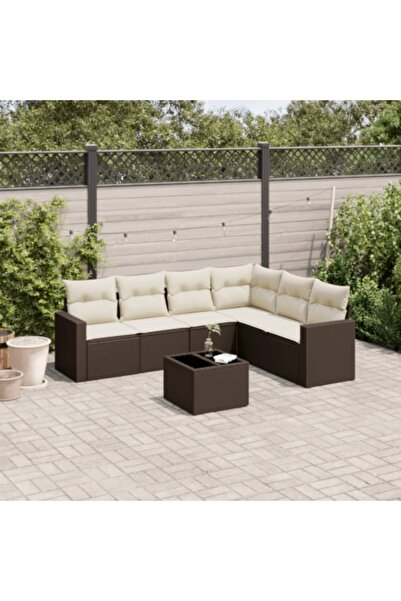 vidaxl Set canapele de gradina cu perne, 7 piese, maro, poliratan
